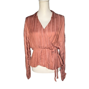 Anthropologie Women’s Small Chloe Oliver‎ Wrap Top Pink Long Sleeves